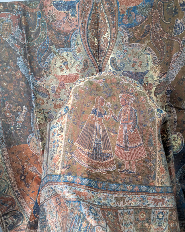 Luxury Pure Indian Moonlight Kani Silk Shawl - Mughal Shikaargah