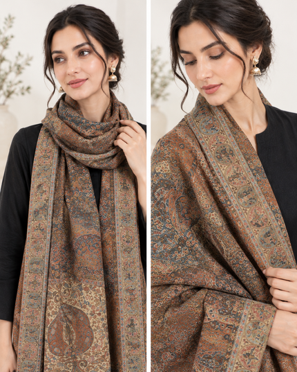 Luxury Pure Indian Moonlight Kani Silk Shawl - Mughal Shikaargah