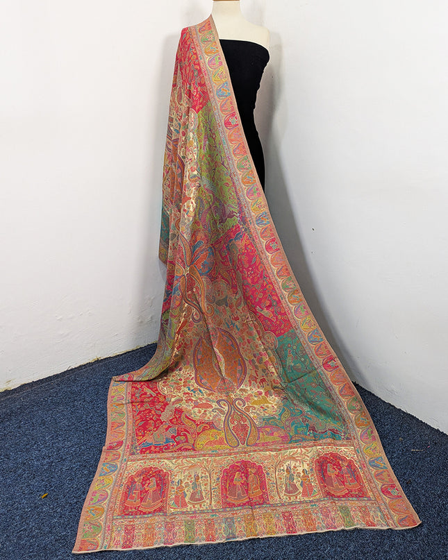 Luxury Pure Indian Moonlight Kani Silk Shawl - Mughal Shikaargah