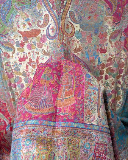 Luxury Pure Indian Moonlight Kani Silk Shawl - Mughal Shikaargah