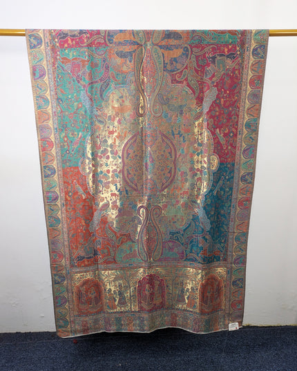 Luxury Pure Indian Moonlight Kani Silk Shawl - Mughal Shikaargah
