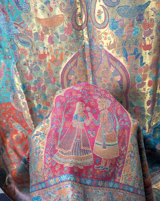 Luxury Pure Indian Moonlight Kani Silk Shawl - Mughal Shikaargah