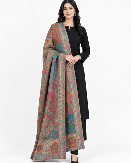 Luxury Pure Indian Moonlight Kani Silk Shawl - Mughal Shikaargah