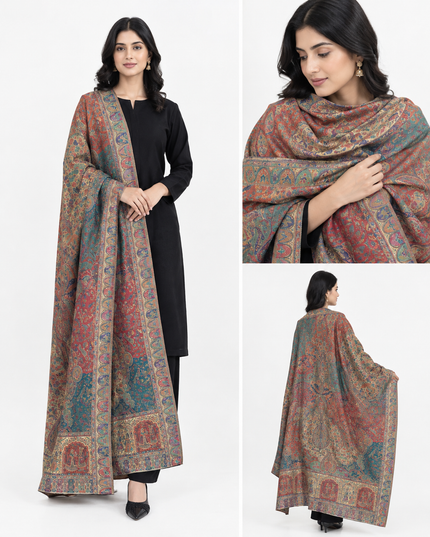 Luxury Pure Indian Moonlight Kani Silk Shawl - Mughal Shikaargah