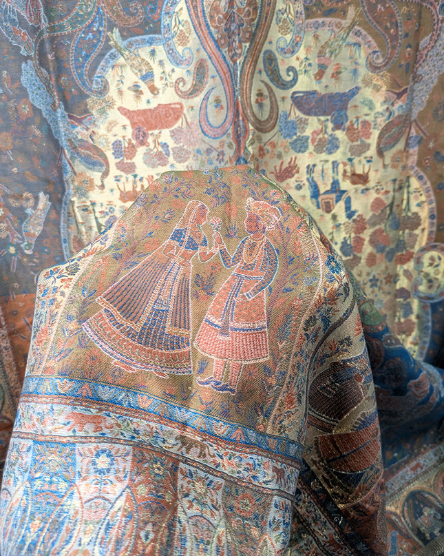 Luxury Pure Indian Moonlight Kani Silk Shawl - Mughal Shikaargah