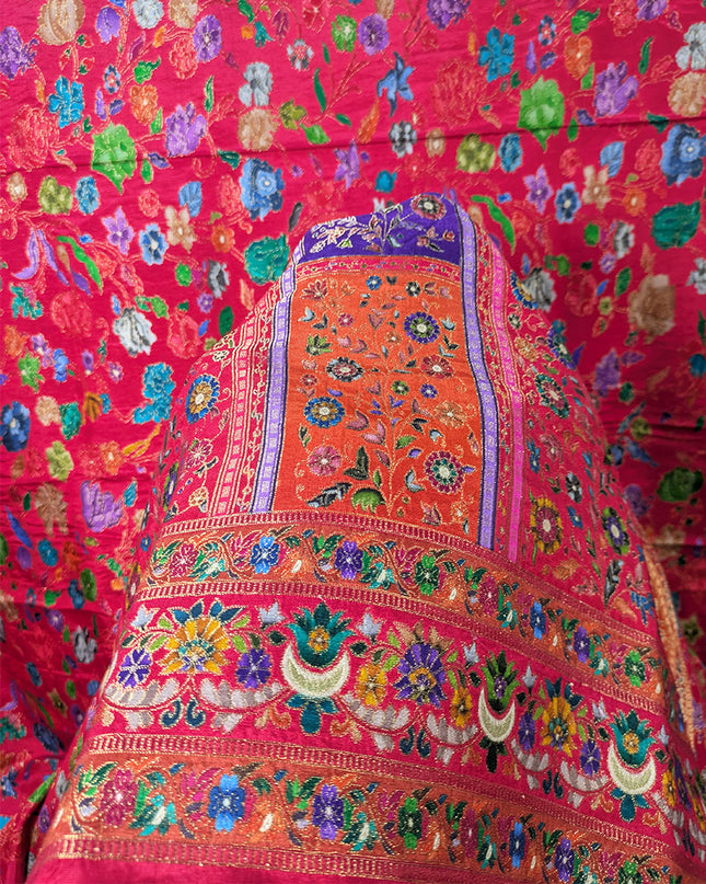 Exclusive Pure Indian Dola Kani Silk Shawl - Mehrab Floral Jaal