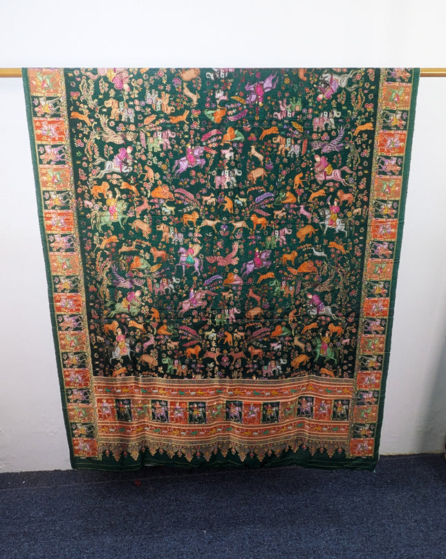 Premium Pure Indian Dola Kani Silk Shawl - Mughal Shikargah