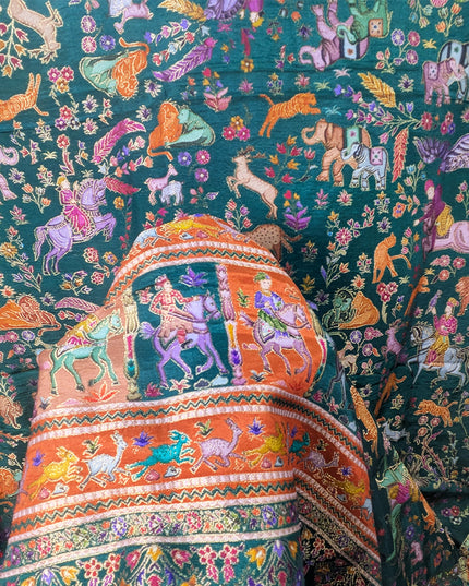 Premium Pure Indian Dola Kani Silk Shawl - Mughal Shikargah