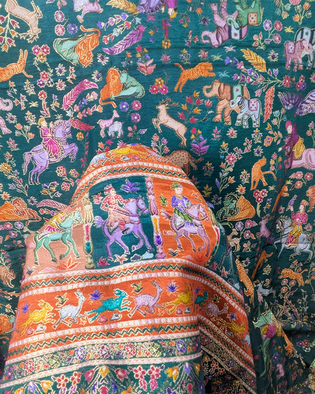 Premium Pure Indian Dola Kani Silk Shawl - Mughal Shikargah