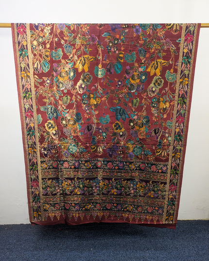 Fancy Pure Indian Dola Kani Silk Shawl - Maroon MeenaKari Jaal