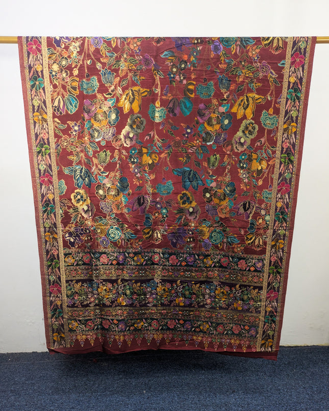 Fancy Pure Indian Dola Kani Silk Shawl - Maroon MeenaKari Jaal