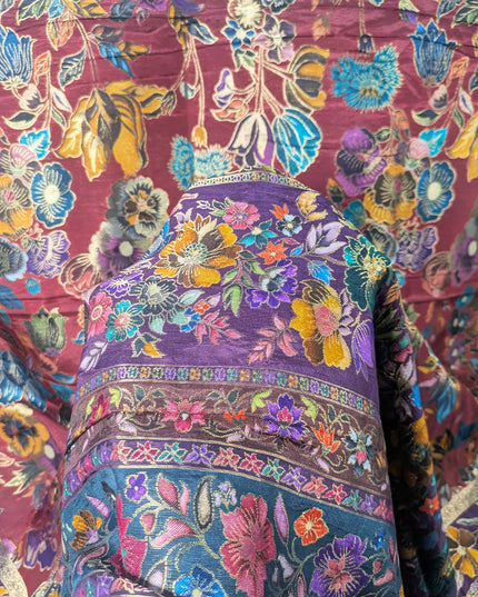 Fancy Pure Indian Dola Kani Silk Shawl - Maroon MeenaKari Jaal