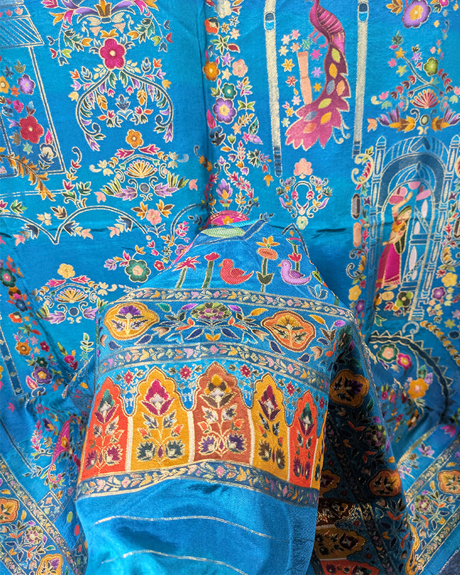 Exclusive Pure Indian Dola Kani Silk Shawl - Mughal Bagh