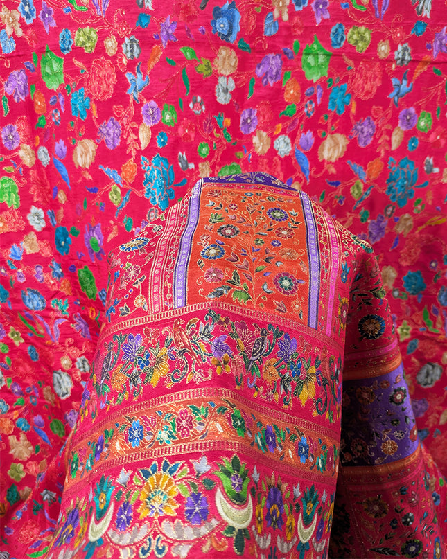 Exclusive Pure Indian Dola Kani Silk Shawl - Mehrab Floral Jaal