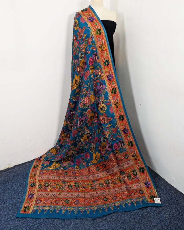 Luxury Pure Indian Dola Kani Silk Shawl - Black MeenaKari Jaal