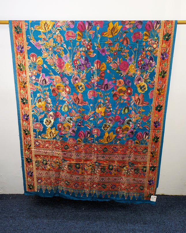 Luxury Pure Indian Dola Kani Silk Shawl - Black MeenaKari Jaal