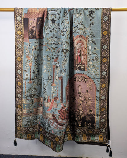 Exquisite Pure Indian Dola Kani Silk Shawl - Mughal Bagh