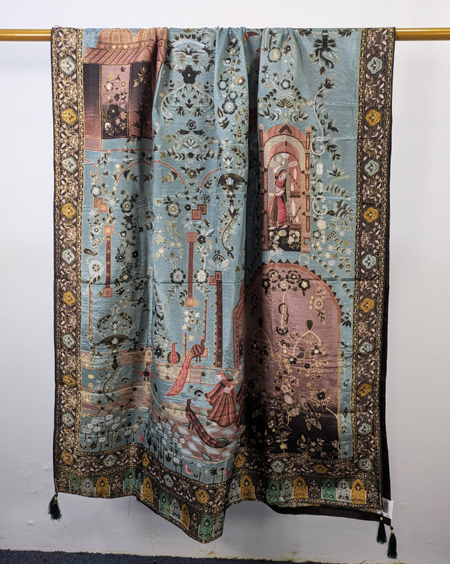 Exquisite Pure Indian Dola Kani Silk Shawl - Mughal Bagh