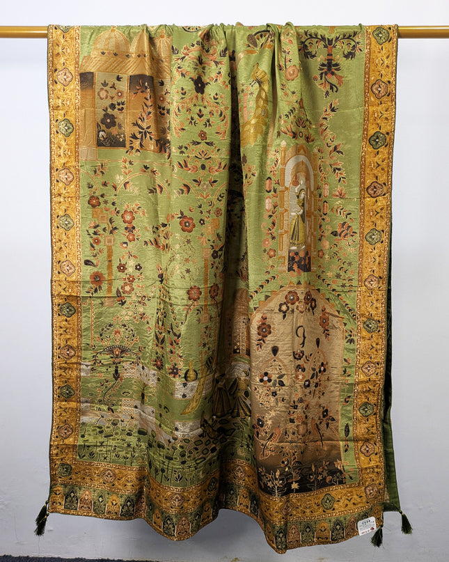 Exquisite Pure Indian Dola Kani Silk Shawl - Mughal Bagh