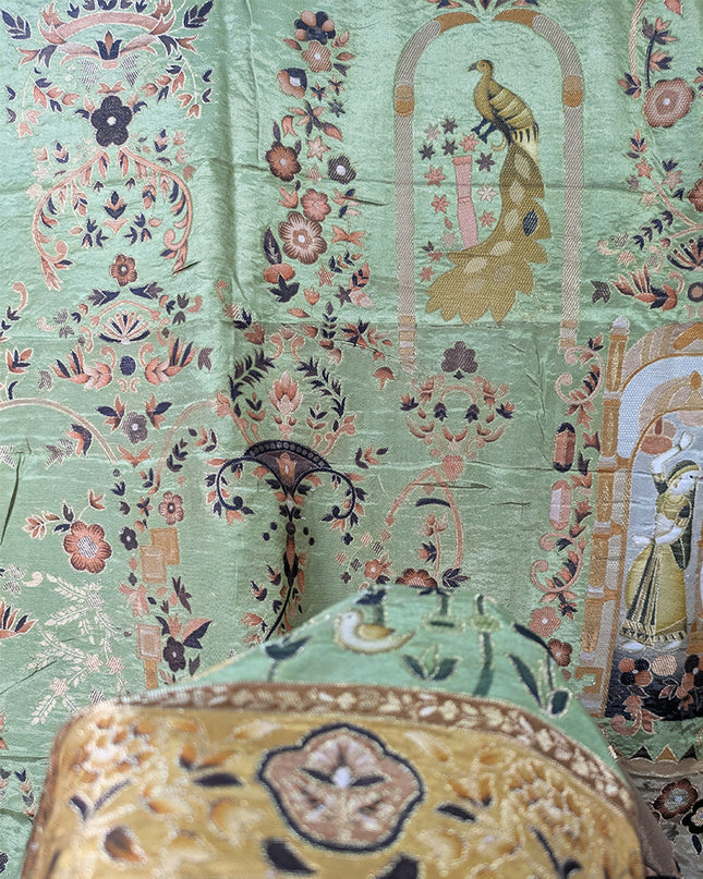 Exquisite Pure Indian Dola Kani Silk Shawl - Mughal Bagh