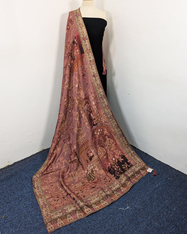 Exclusive Pure Indian Dola Kani Silk Shawl - Mughal Bagh