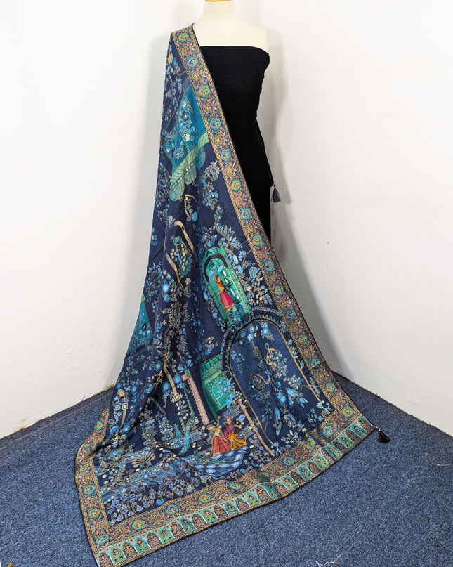 Exclusive Pure Indian Dola Kani Silk Shawl - Mughal Bagh