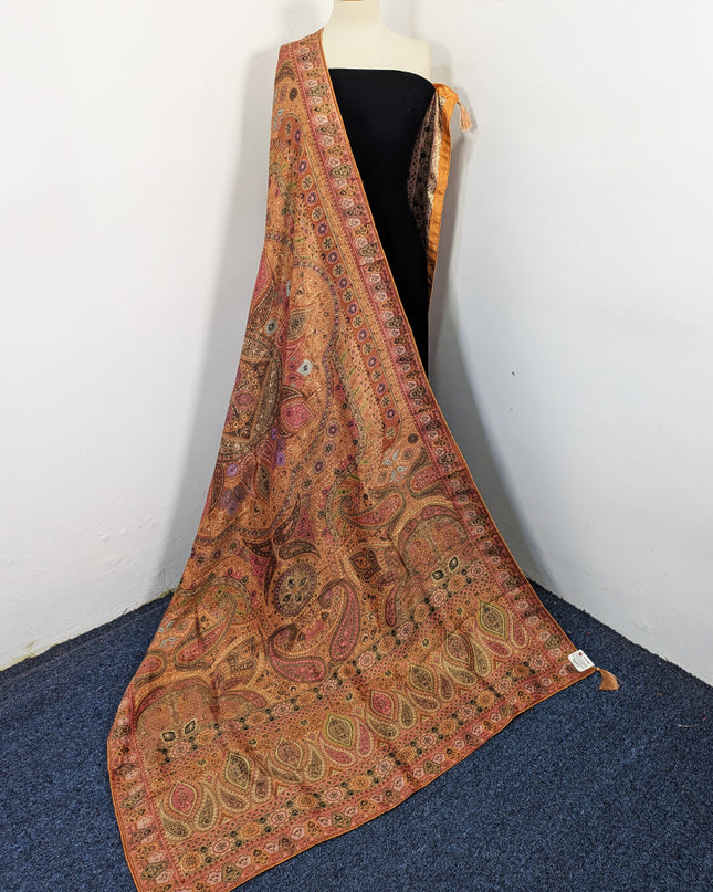 Luxury Pure Indian Dola Kani Silk Shawl - Antique Mughal Medallion