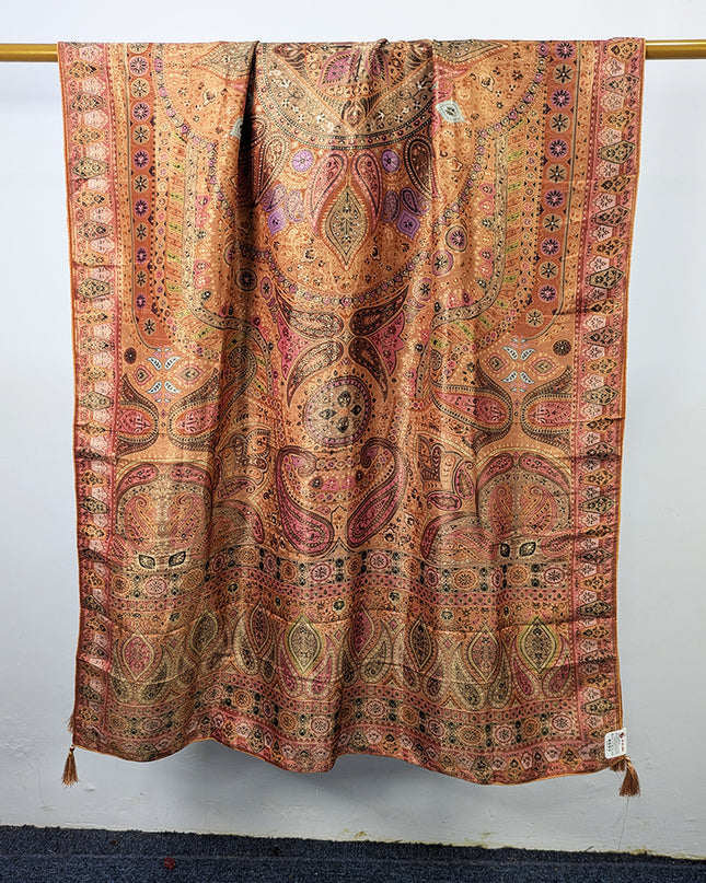 Luxury Pure Indian Dola Kani Silk Shawl - Antique Mughal Medallion