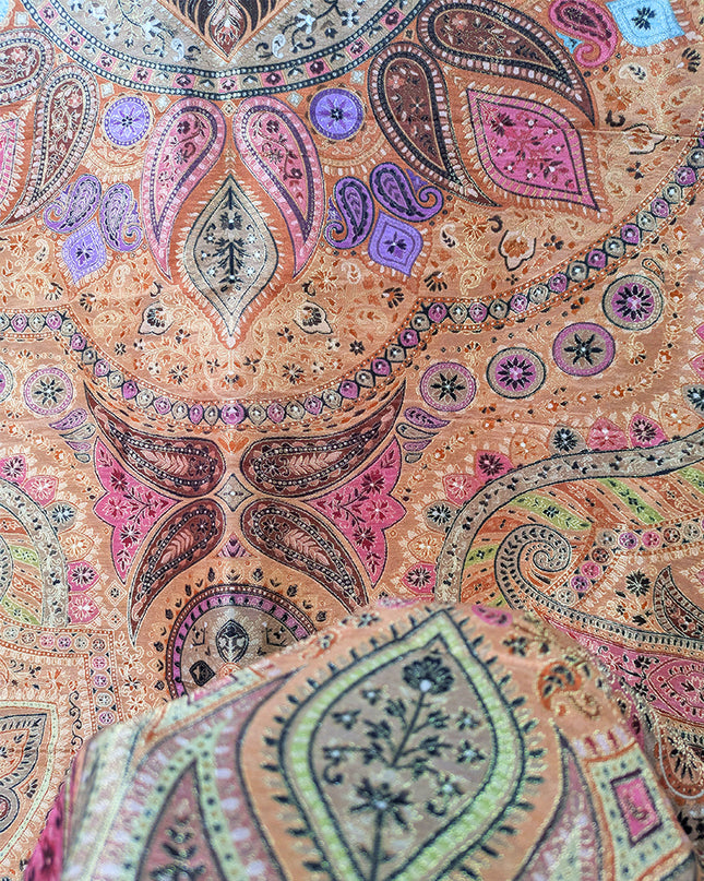 Luxury Pure Indian Dola Kani Silk Shawl - Antique Mughal Medallion