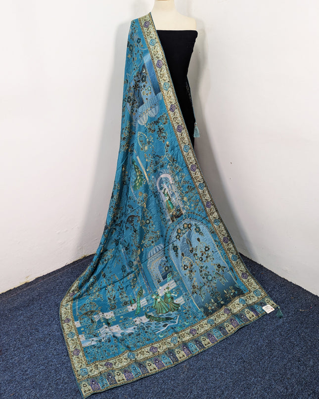 Exclusive Pure Indian Dola Kani Silk Shawl - Mughal Bagh