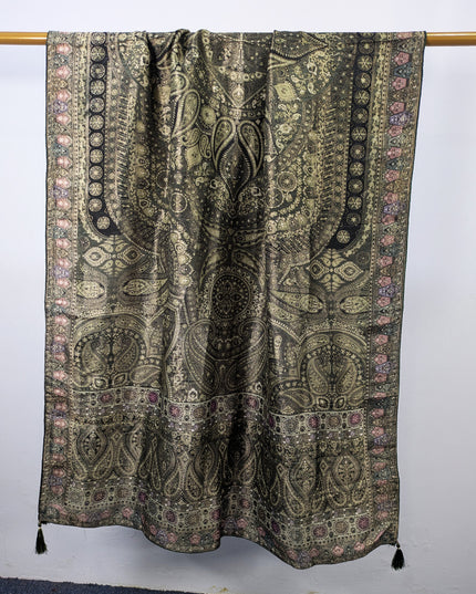 Luxury Pure Indian Dola Kani Silk Shawl - Antique Mughal Medallion