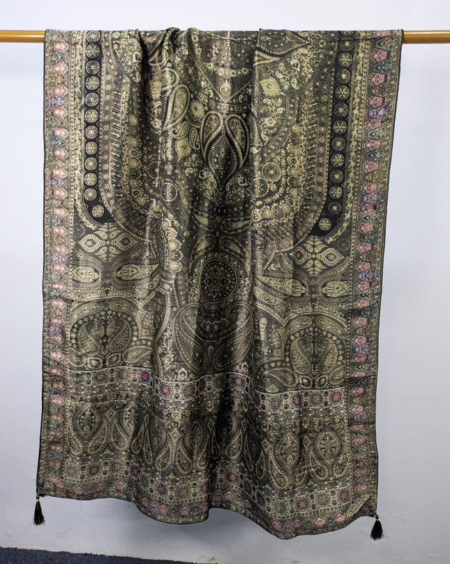Luxury Pure Indian Dola Kani Silk Shawl - Antique Mughal Medallion