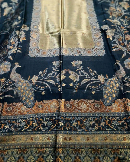 Luxury Pure Indian Moon Light Kani Silk Shawl (Ready To Wear)