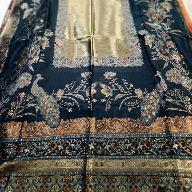 Luxury Pure Indian Moon Light Kani Silk Shawl (Ready To Wear)