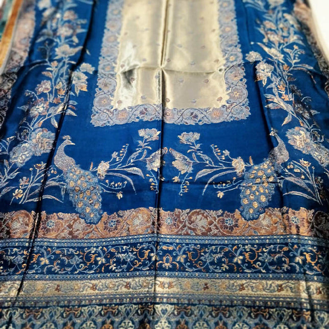 Premium Pure Indian Moon Light Kani Silk Shawl (Ready To Wear)