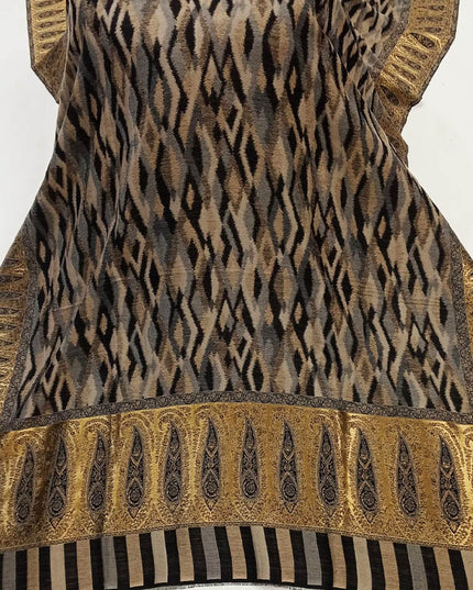 Luxury Pashmina Ikkat Shawl with Kani Zari Border Work