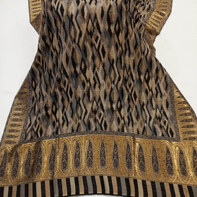 Luxury Pashmina Ikkat Shawl with Kani Zari Border Work