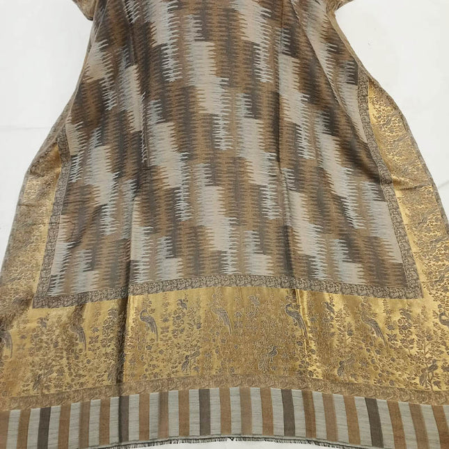 Fancy Pashmina Ikkat Shawl with Kani Zari Border Work