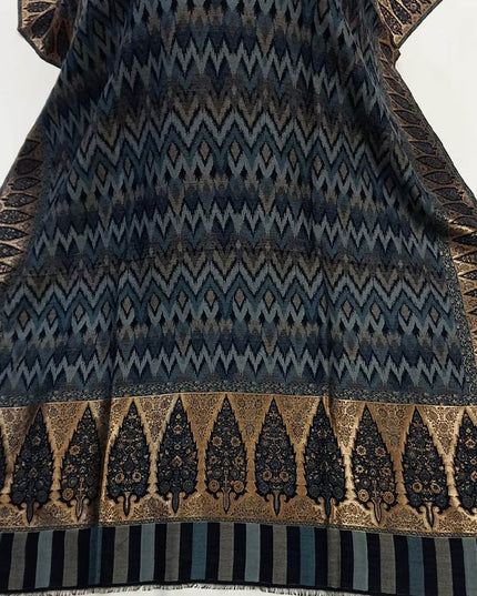 Premium Pashmina Ikkat Shawl with Kani Zari Border Work