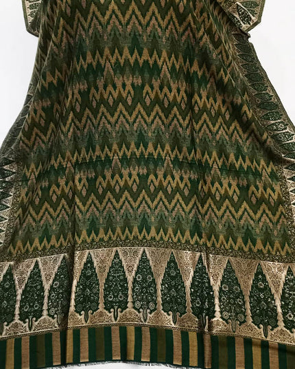 Premium Pashmina Ikkat Shawl with Kani Zari Border Work