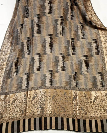 Fancy Pashmina Ikkat Shawl with Kani Zari Border Work