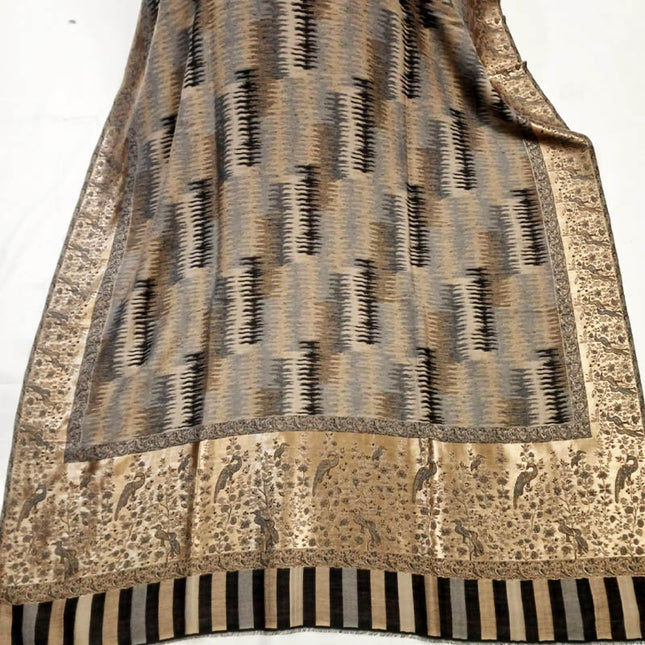 Fancy Pashmina Ikkat Shawl with Kani Zari Border Work