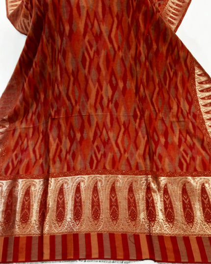 Luxury Pashmina Ikkat Shawl with Kani Zari Border Work