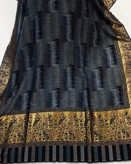 Fancy Pashmina Ikkat Shawl with Kani Zari Border Work