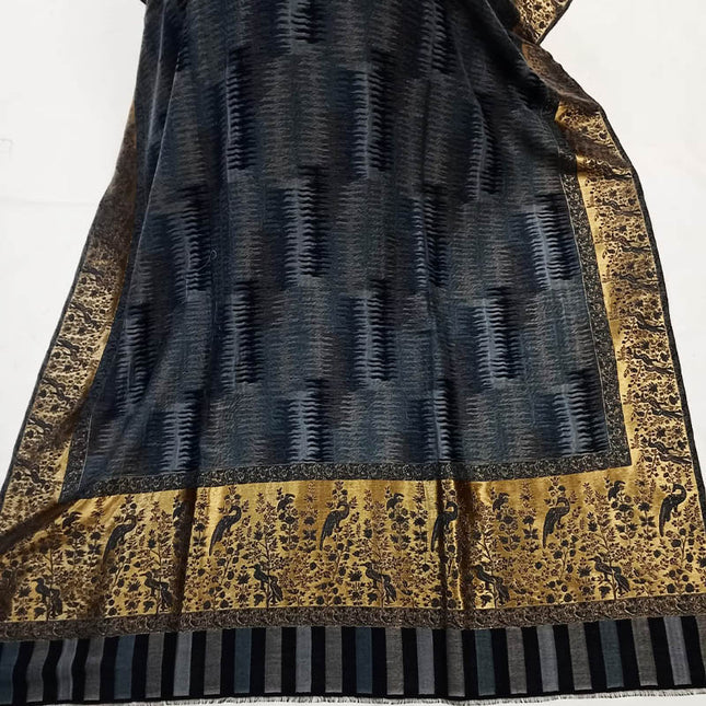 Fancy Pashmina Ikkat Shawl with Kani Zari Border Work