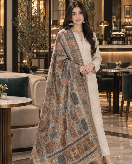 Exclusive Pure Indian Kani Silk Shawl - Cages Style