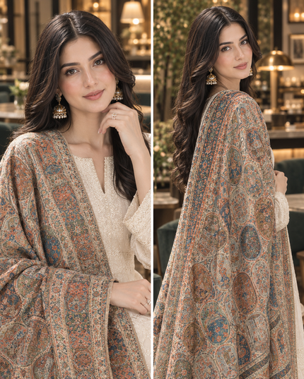 Exclusive Pure Indian Kani Silk Shawl - Cages Style