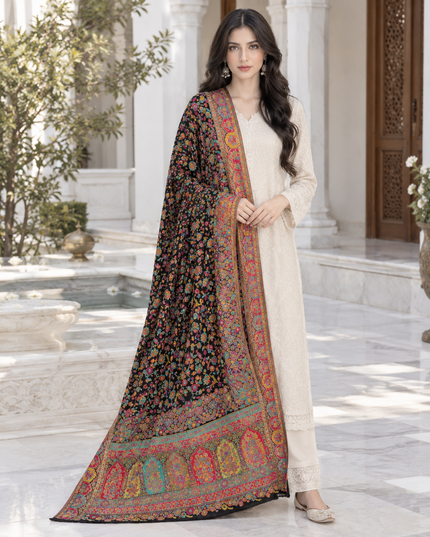 Exquisite Pure Indian Kani Silk Shawl - Jamawar Meenakari