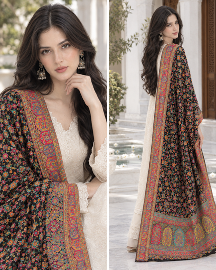 Exquisite Pure Indian Kani Silk Shawl - Jamawar Meenakari