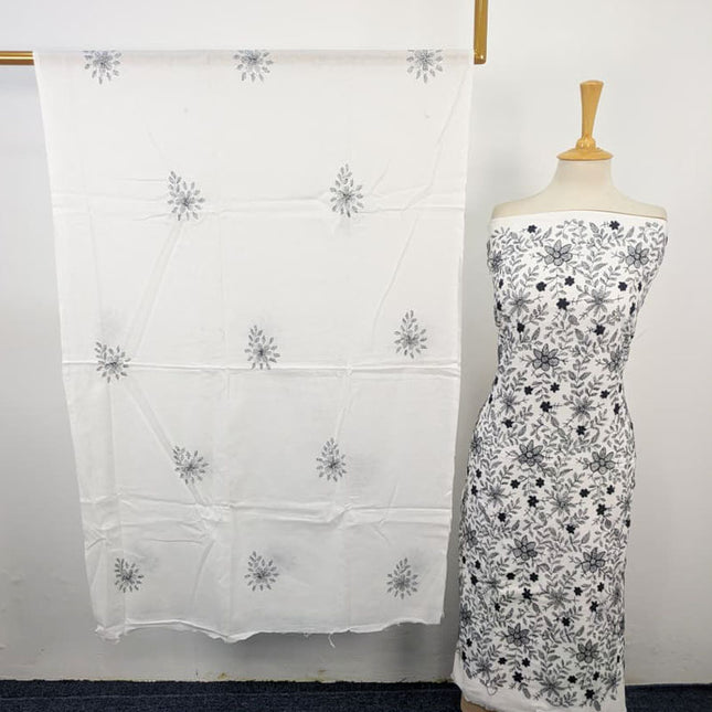 Handmade Kacha Tanka Work Lawn Shirt Dupatta 3Pc Unstitched